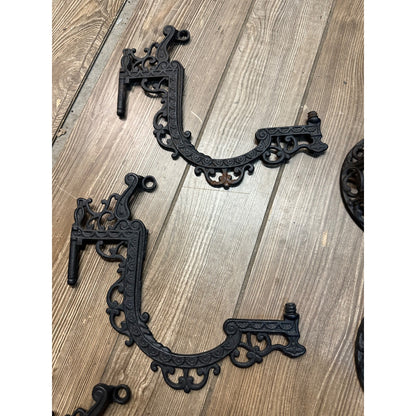 ANTIQUE CAST IRON OIL LAMP WALL MOUNT SWING ARM HOLDER LOT (5)