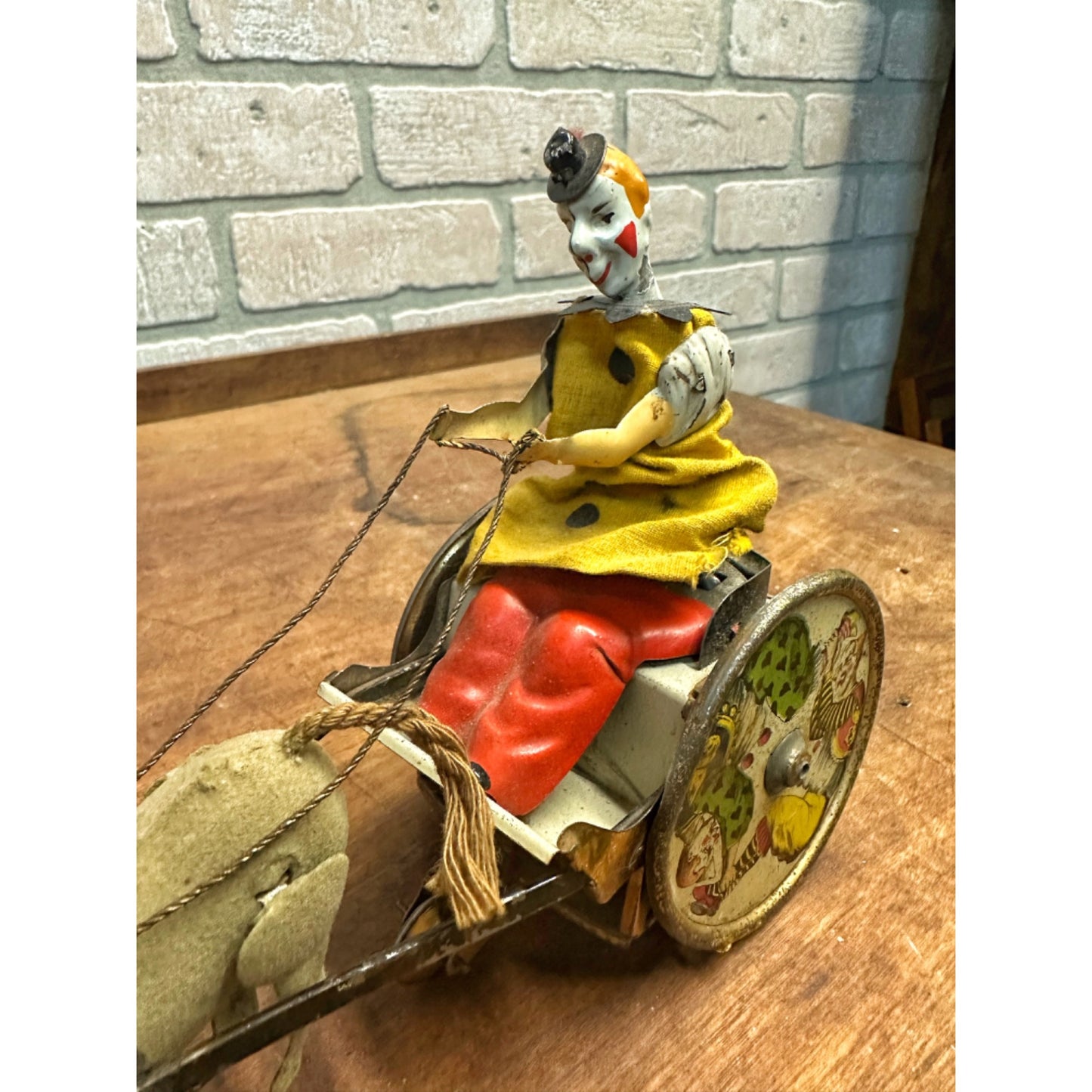 Vintage Lehmann Stubborn Donkey & Cart Circus Clown Windup Tin Litho Toy