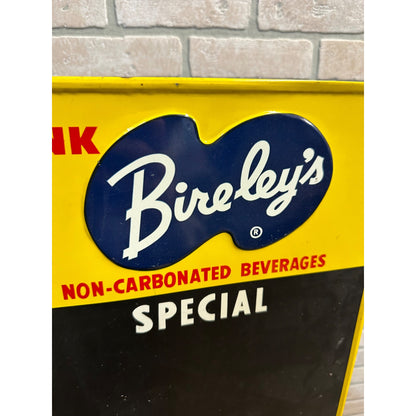 VINTAGE DRINK BIRELEY'S NON CARBONATED BLACKBOARD ADVERTISING TIN MENU SIGN SODA