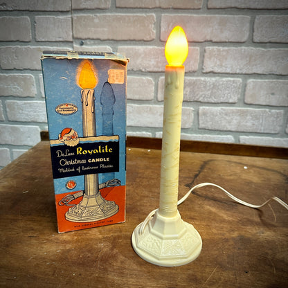Vintage 1950s Deluxe Royalite Christmas Candle Electric Lighted w/ Box - Works