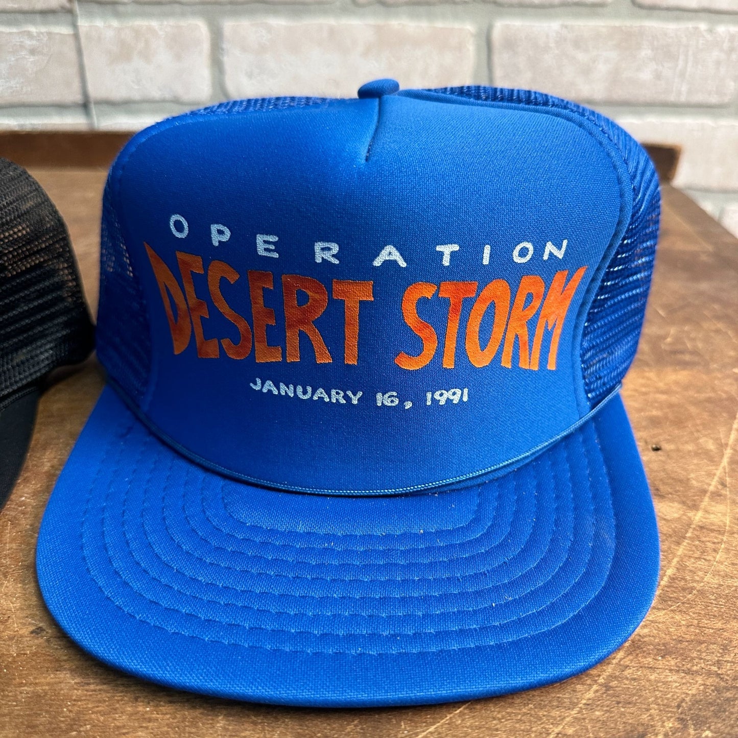 (2) OPERATION DESERT STORM 1991 MESH RETRO SNAPBACK HATS BLACK BLUE
