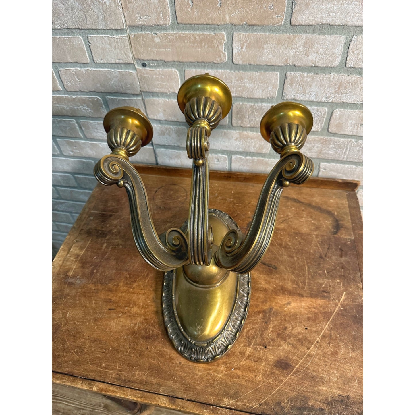 Original Brass 3-Arm Wall Sconce Light Fixture from Wisconsin State Capitol Building