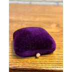 Vintage Velvet & Silk Jewelry Pin Brooch Box MOP Mother Pearl Button Closure