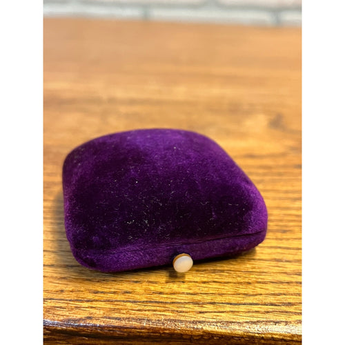 Vintage Velvet & Silk Jewelry Pin Brooch Box MOP Mother Pearl Button Closure