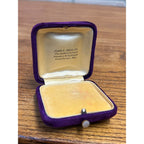 Vintage Velvet & Silk Jewelry Pin Brooch Box MOP Mother Pearl Button Closure