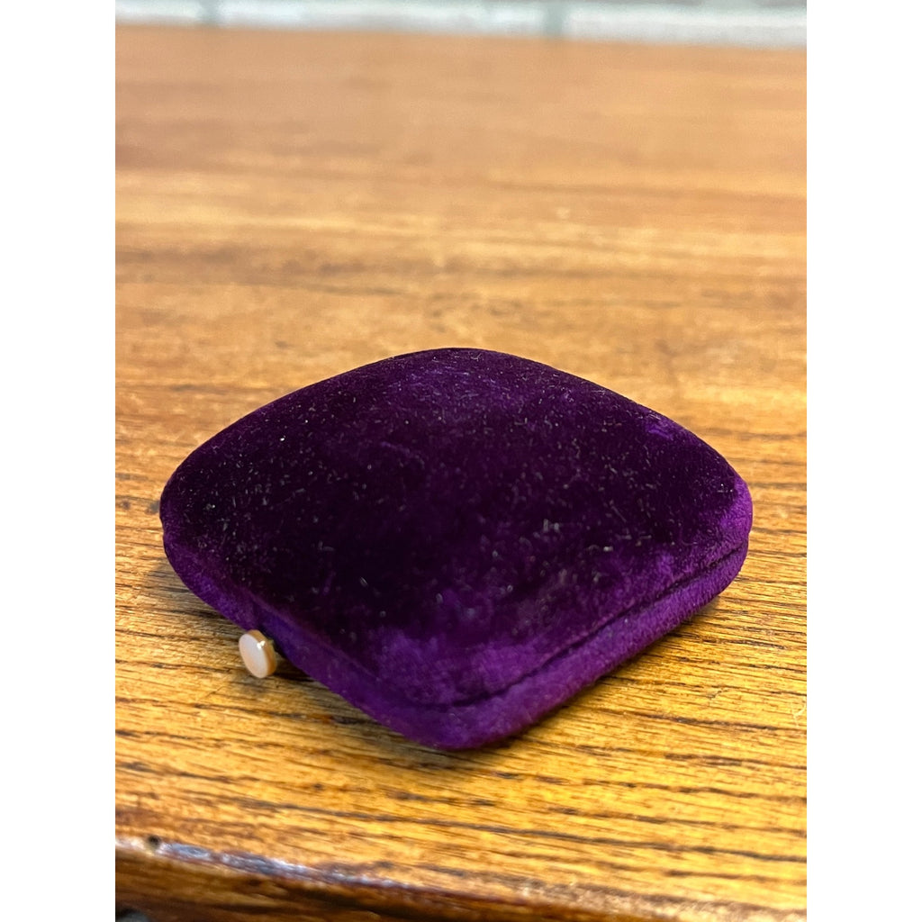 Vintage Velvet & Silk Jewelry Pin Brooch Box MOP Mother Pearl Button Closure
