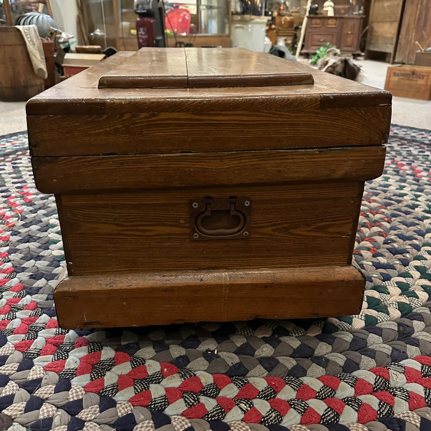 Antique Wooden Primitive Carpenters Trunk Chest Storage Coffee Table