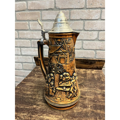 Vintage Simon Peter Gertz "Village Scene" 2.5 Litre German Stein Pewter Lid 1493