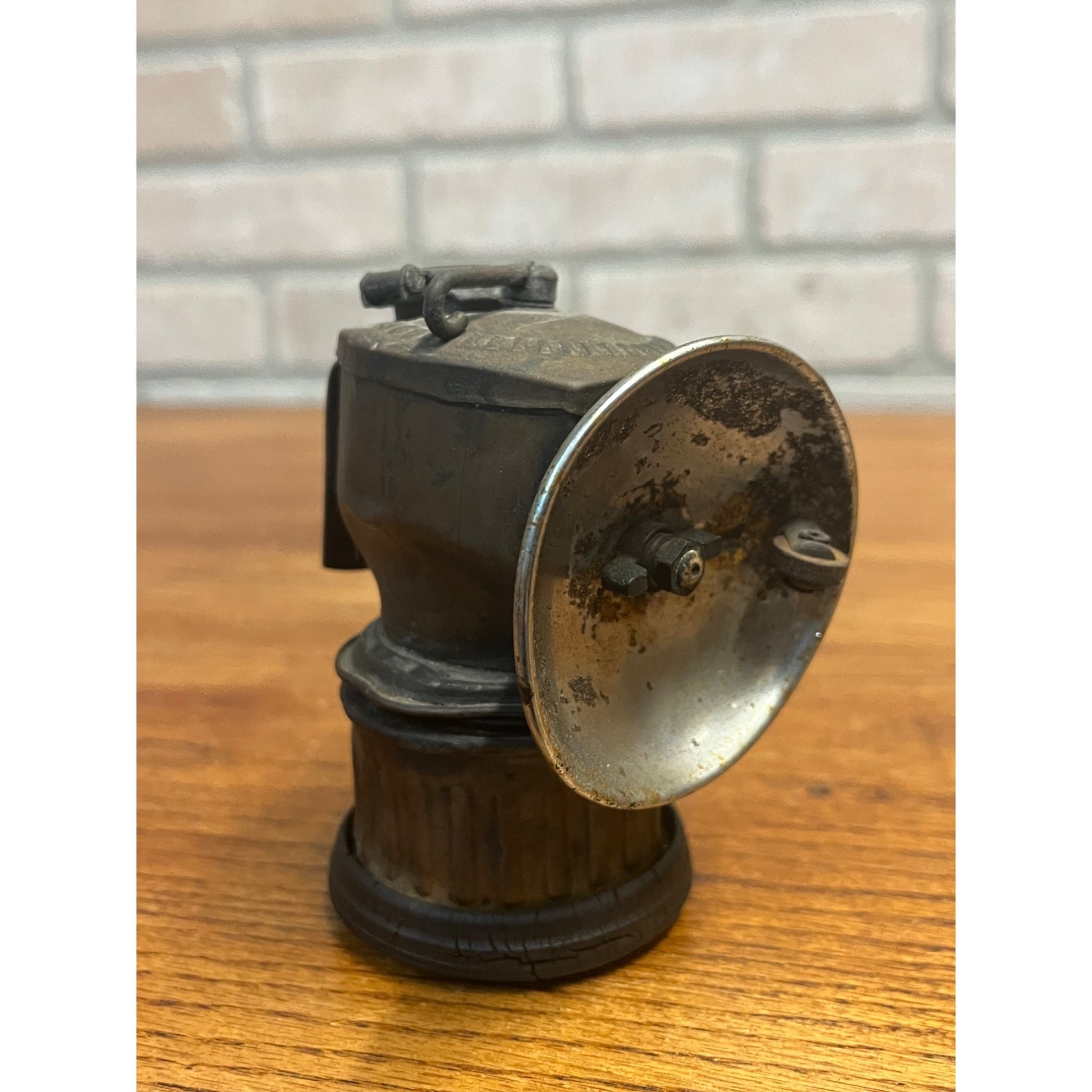 Antique Original Justrite Brass Miners Carbide Helmet Lantern Lamp Light