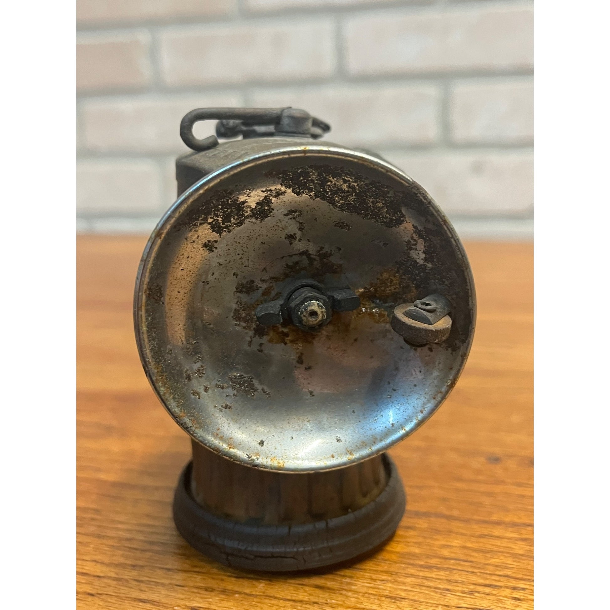Antique Original Justrite Brass Miners Carbide Helmet Lantern Lamp Light