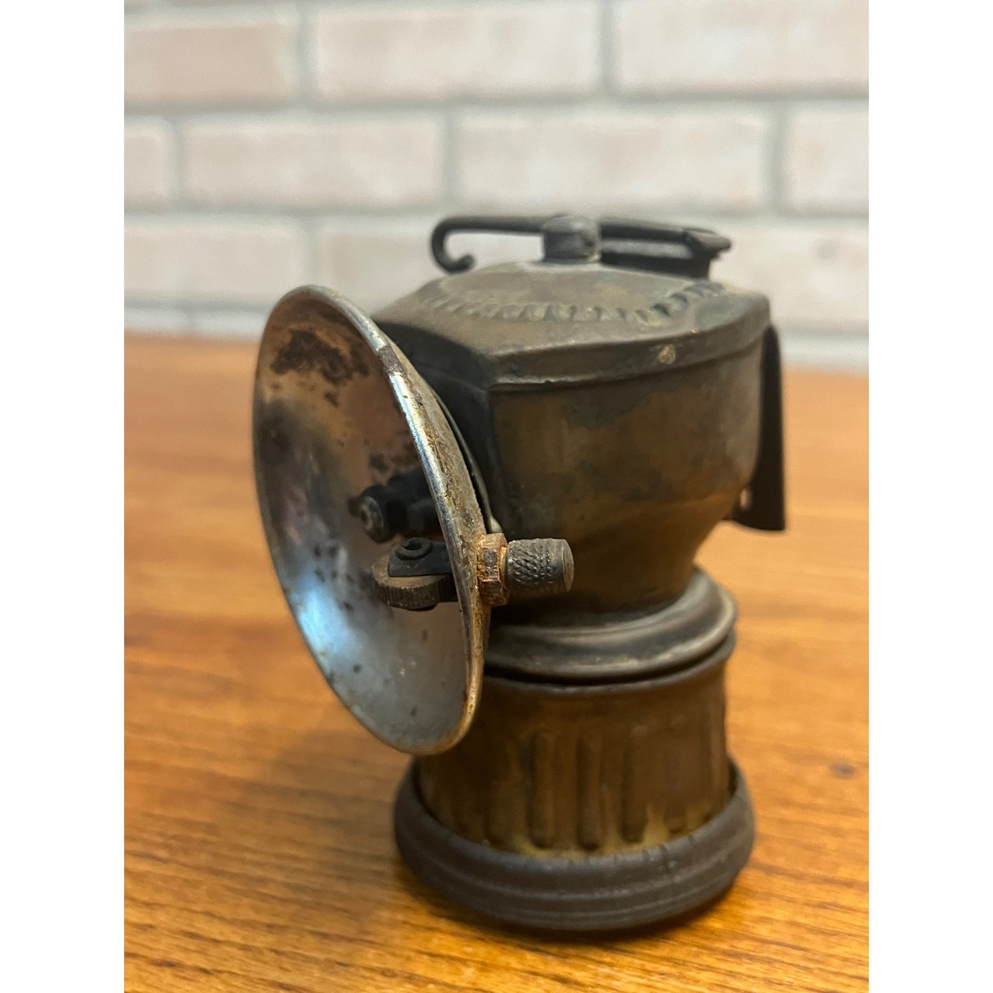 Antique Original Justrite Brass Miners Carbide Helmet Lantern Lamp Light