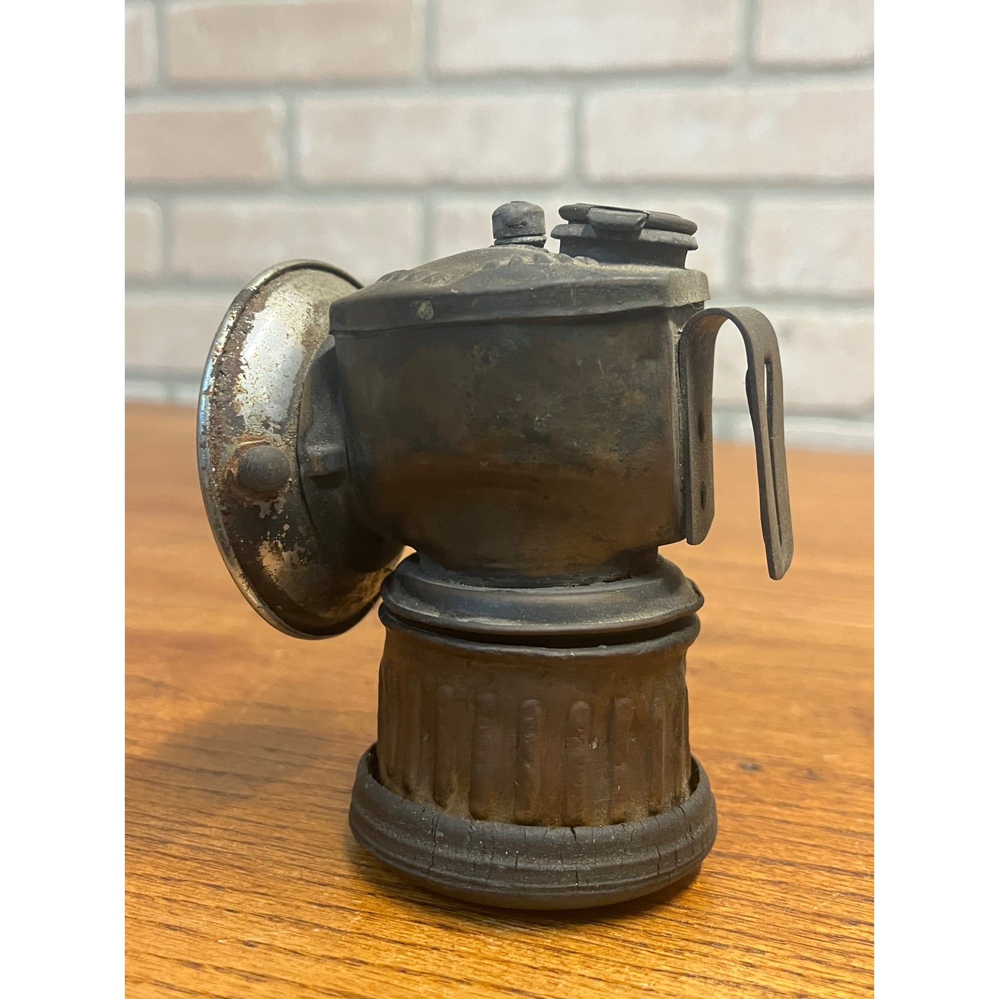 Antique Original Justrite Brass Miners Carbide Helmet Lantern Lamp Light