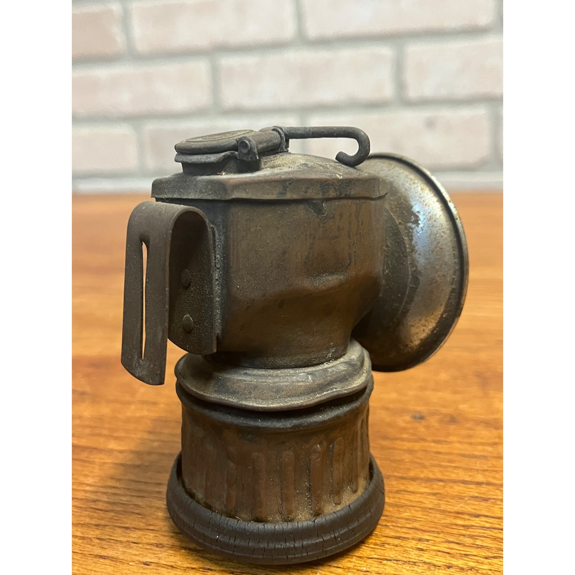 Antique Original Justrite Brass Miners Carbide Helmet Lantern Lamp Light