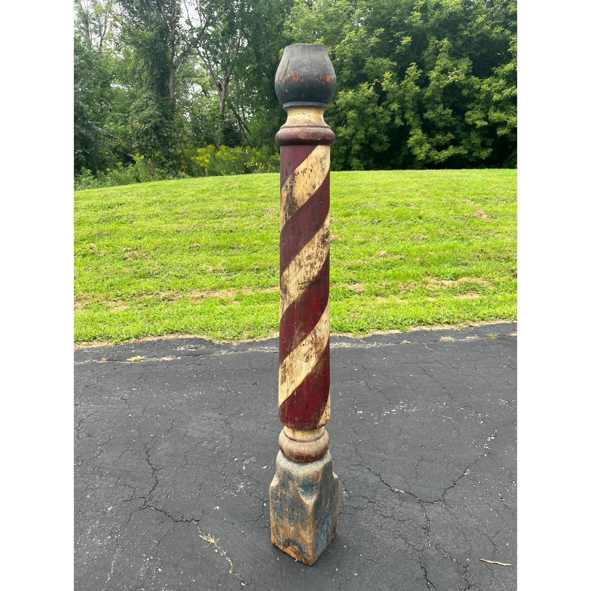 Original Antique 19th c. Hand Painted Wooden Barber Pole Advertising Trade Sign