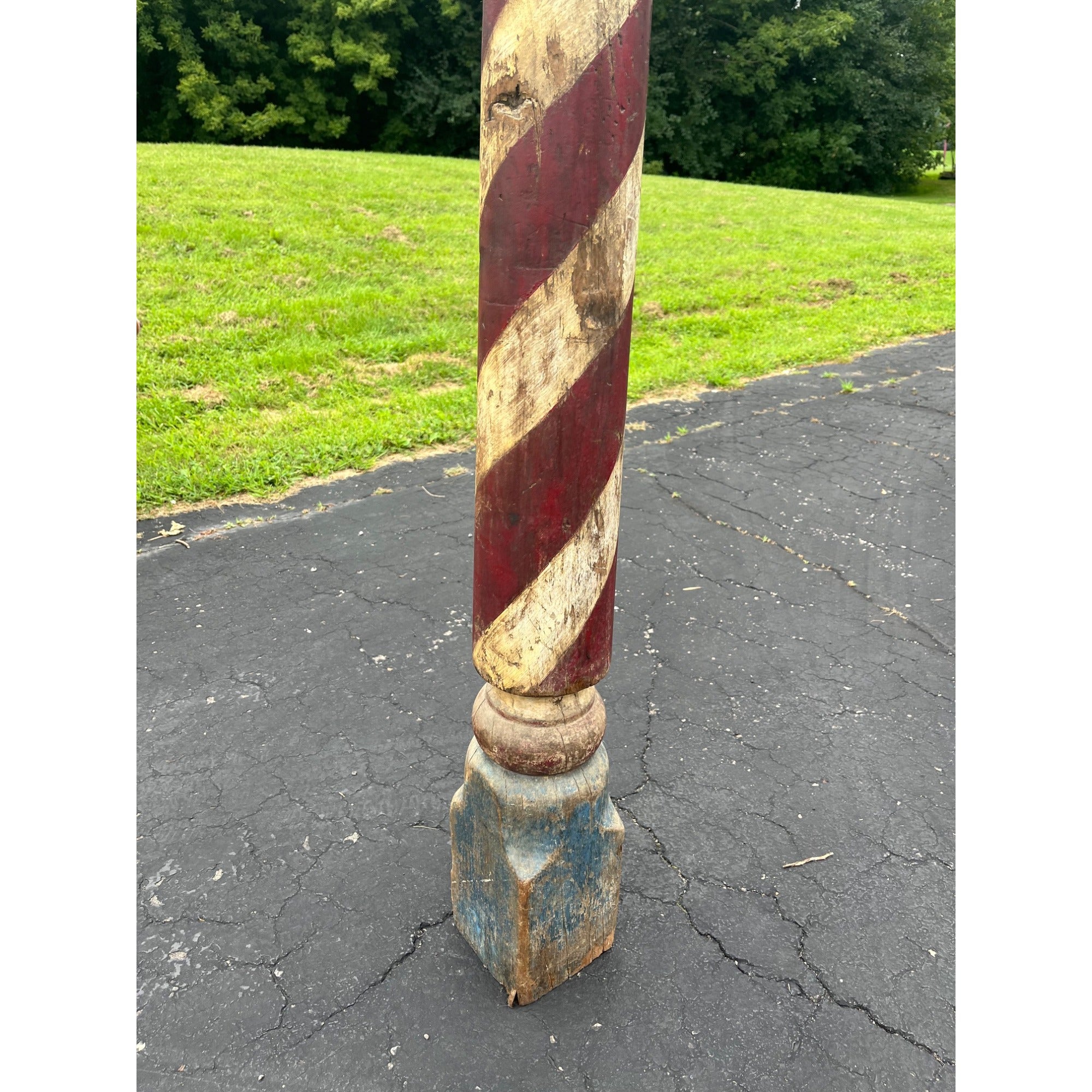 Original Antique 19th c. Hand Painted Wooden Barber Pole Advertising Trade Sign