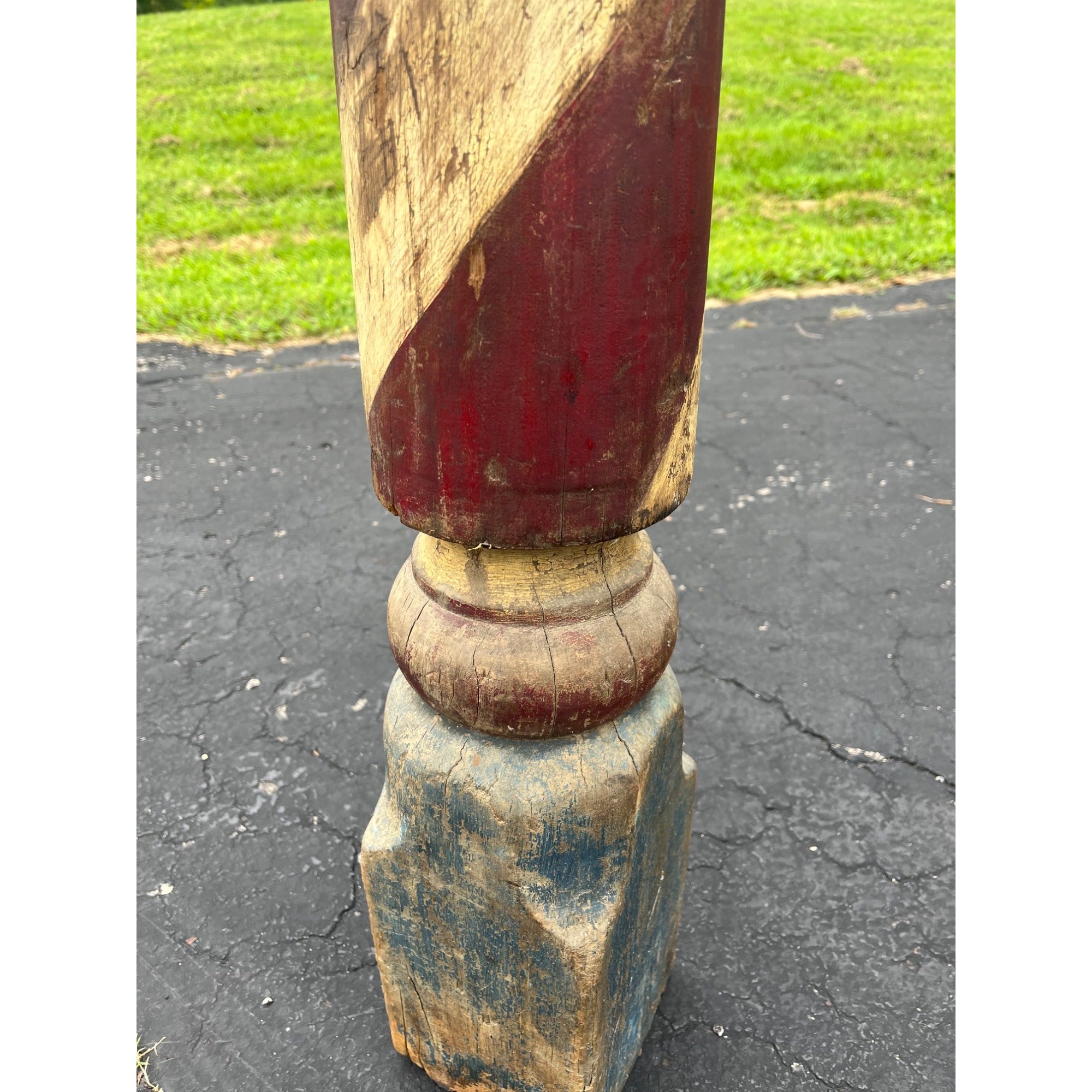 Original Antique 19th c. Hand Painted Wooden Barber Pole Advertising Trade Sign