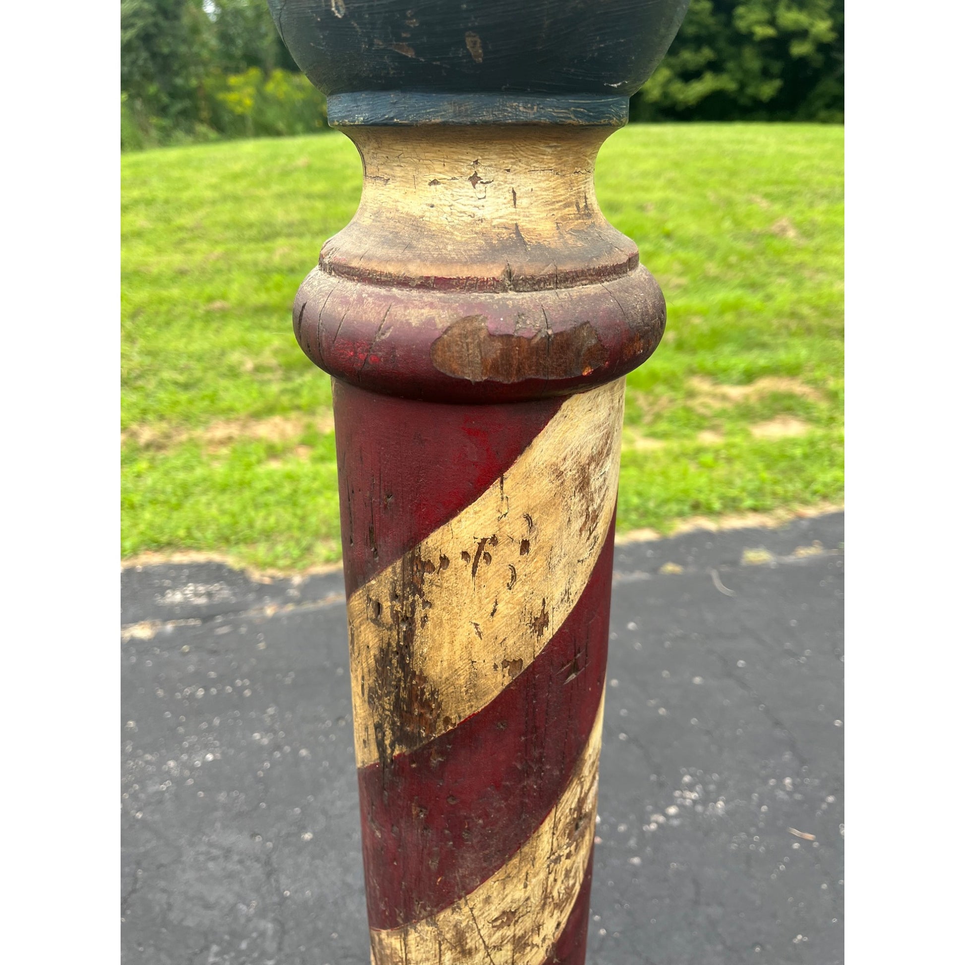 Original Antique 19th c. Hand Painted Wooden Barber Pole Advertising Trade Sign