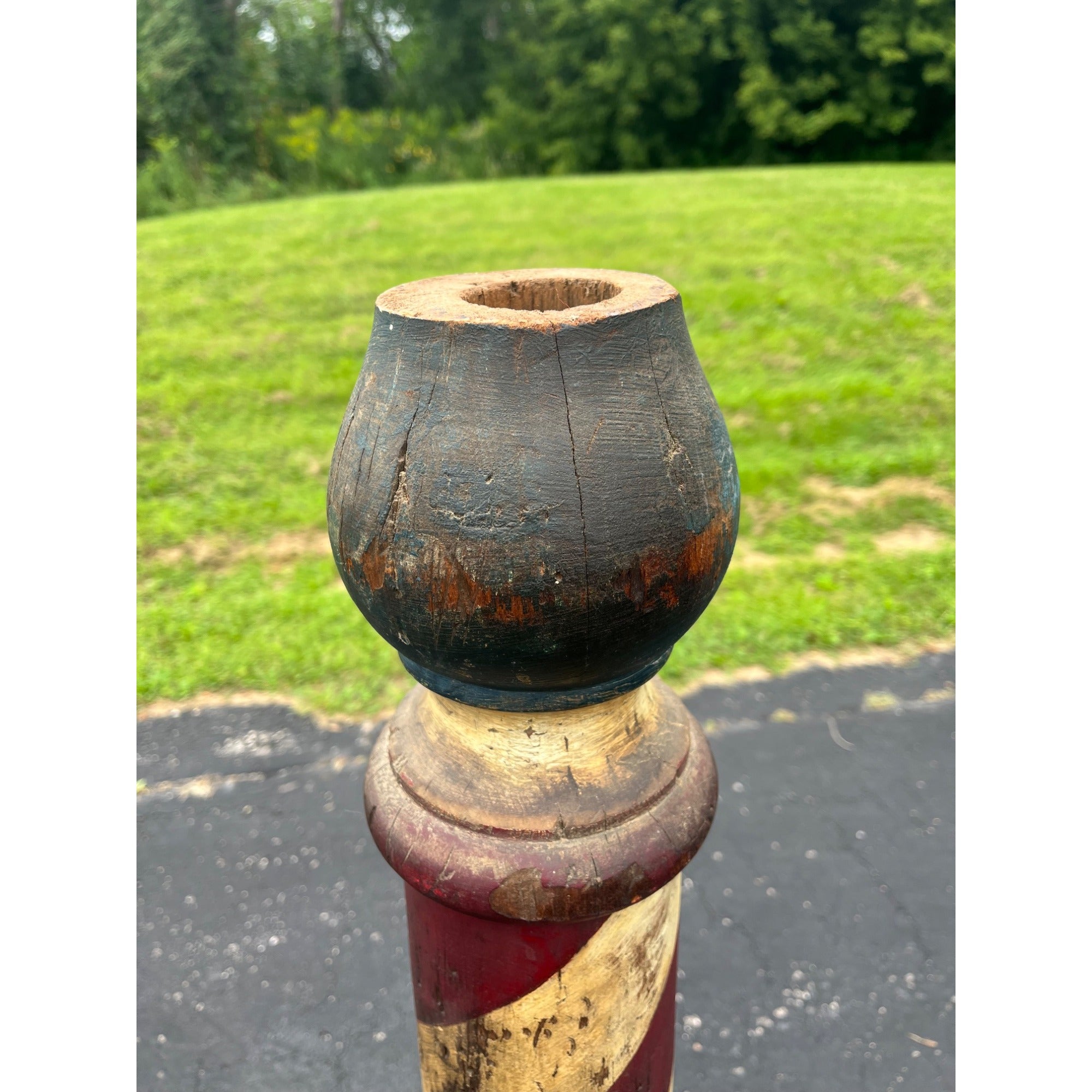 Original Antique 19th c. Hand Painted Wooden Barber Pole Advertising Trade Sign