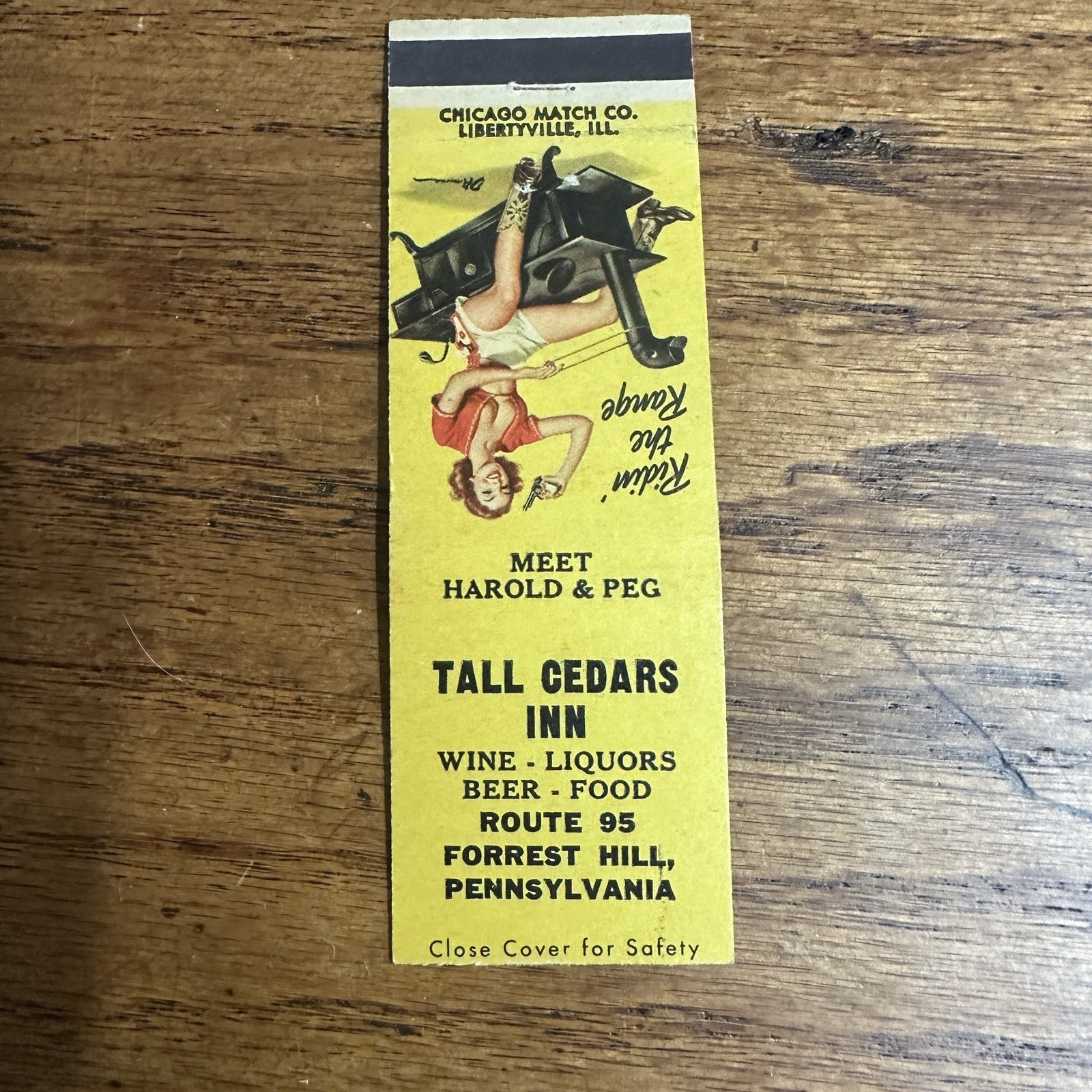 1940s 1950s Pinup Girl Girlie Matchbook Cover Tall Cedars Inn Forest Hill PA