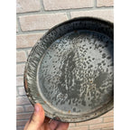 Antique Primitive Graniteware Enamelware Round Pie Plate/ Baking Dish/ Farmhouse/ Kitchen Decor, Grey