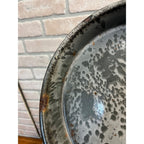 Antique Primitive Graniteware Enamelware Round Pie Plate/ Baking Dish/ Farmhouse/ Kitchen Decor, Grey