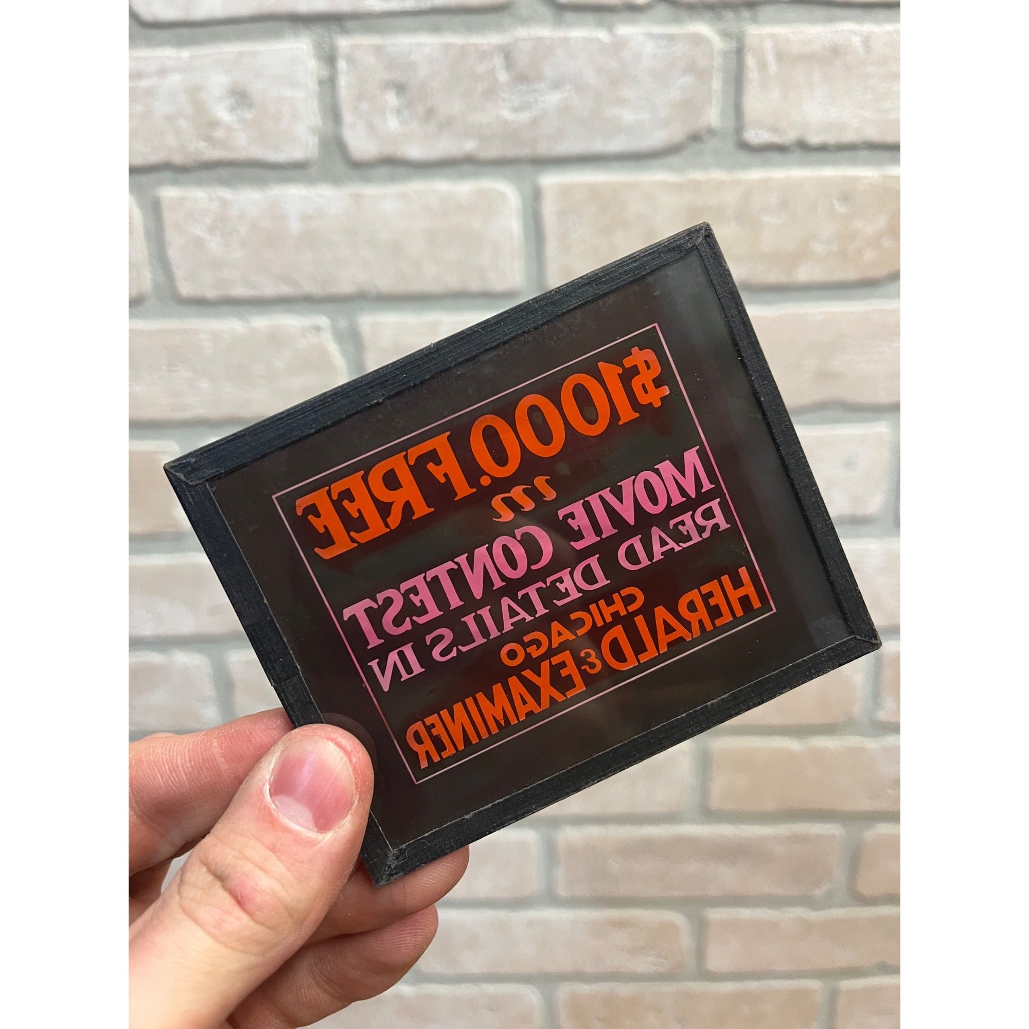 Antique Magic Lantern Glass "Movie Contest" Chicago Examiner Columbia Slide Co.