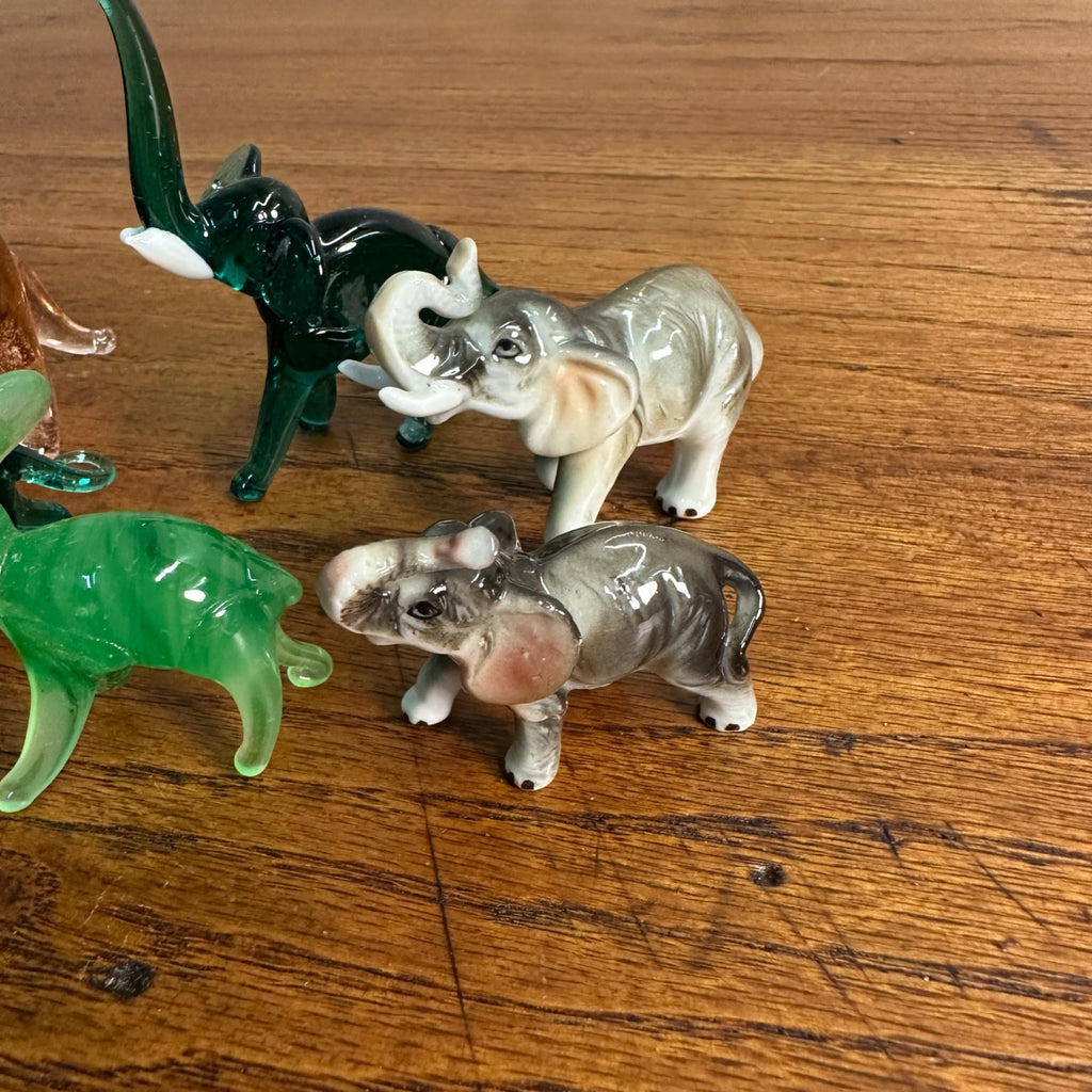 Vintage Miniature Hand Blown Glass China Elephant Collection green Pink