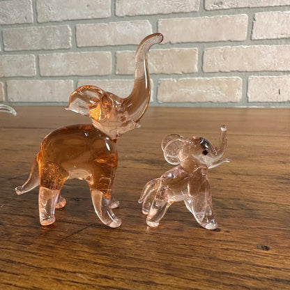 Vintage Miniature Hand Blown Glass China Elephant Collection green Pink