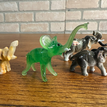 Vintage Miniature Hand Blown Glass China Elephant Collection green Pink