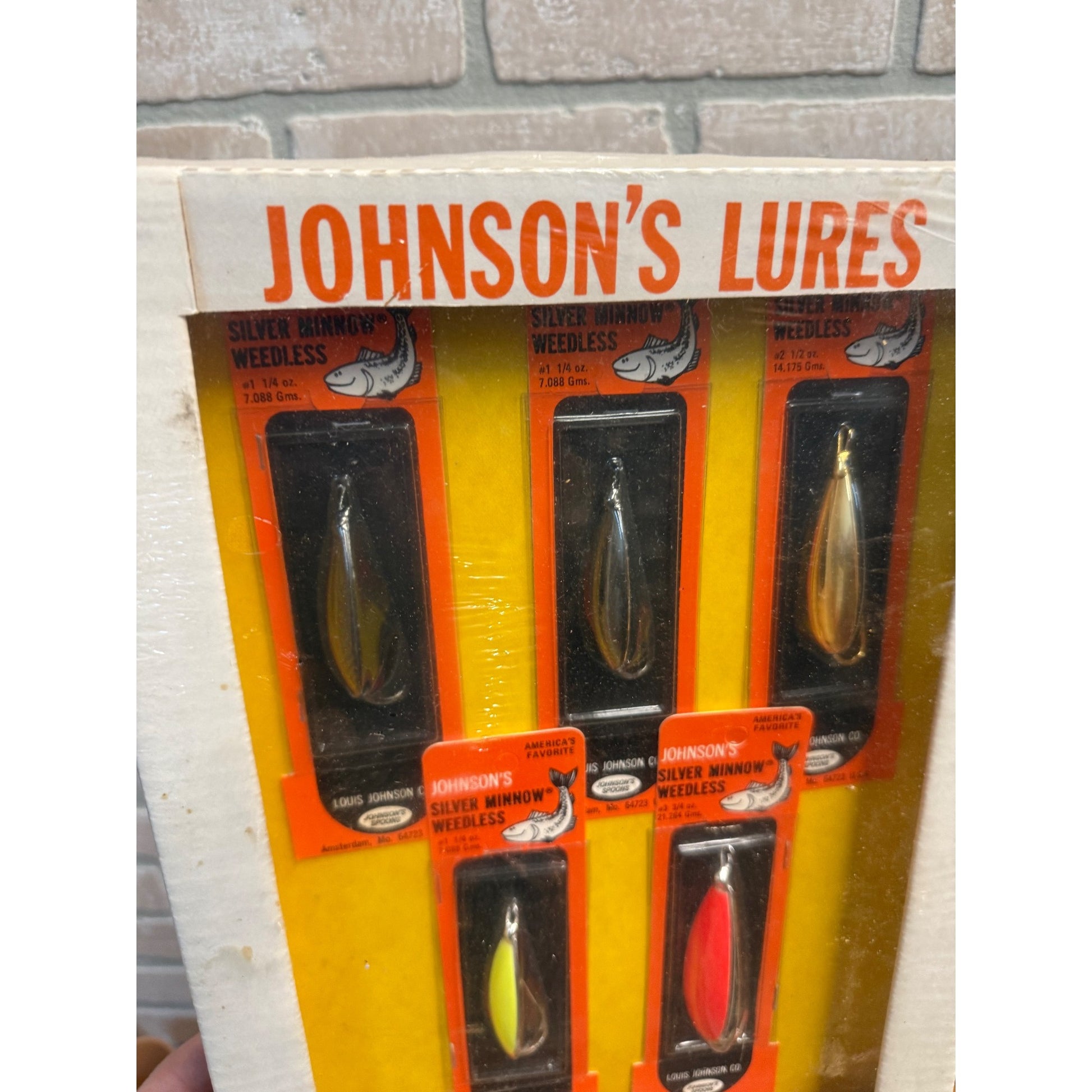 Vintage Johnson's Silver Minnow Lures Advertising Fishing Store Display Sign