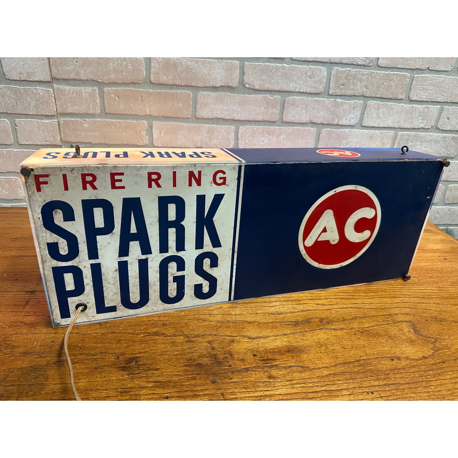 Vintage AC Spark Plugs Lighted Advertising Sign Plastic Auto Garage Gas Oil