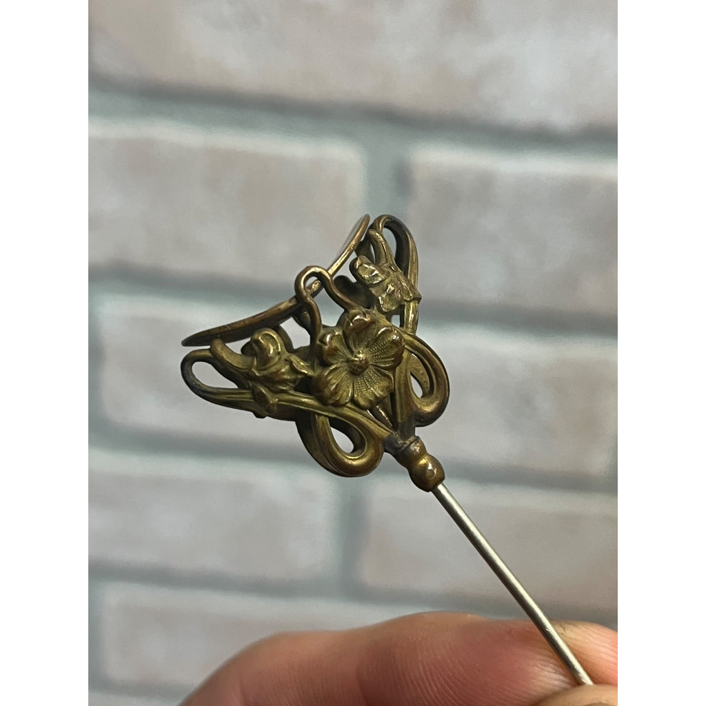 Antique Victorian Hair Stick Pin Ornate Floral Art Nouveau Monogram