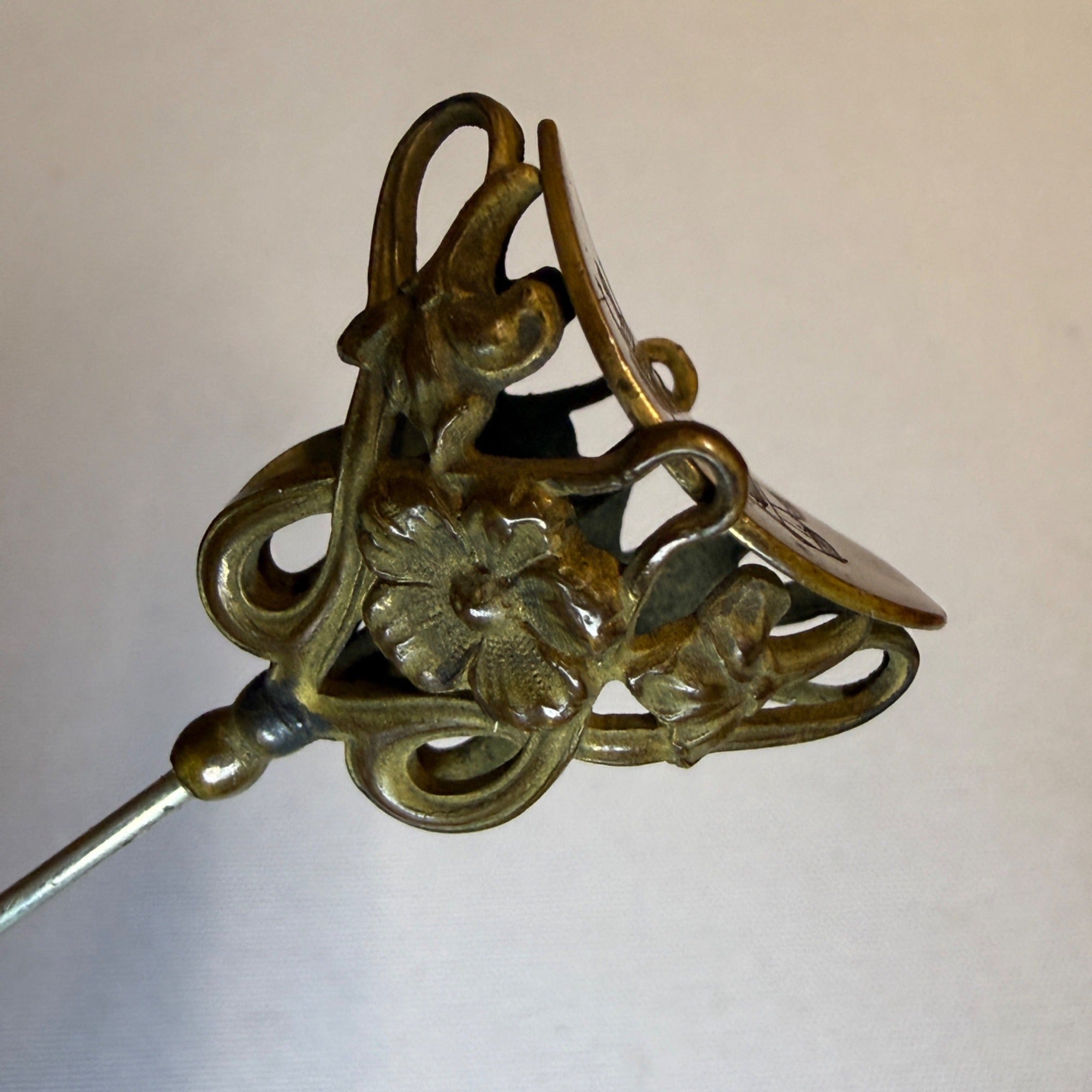 Antique Victorian Hair Stick Pin Ornate Floral Art Nouveau Monogram