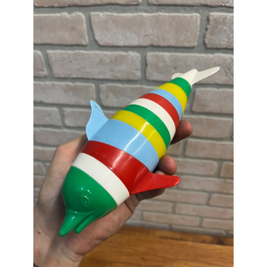 Vintage 1960s Child's Guidance Dolphin Puzzle Plastic Stacking Ring Toy + Cups