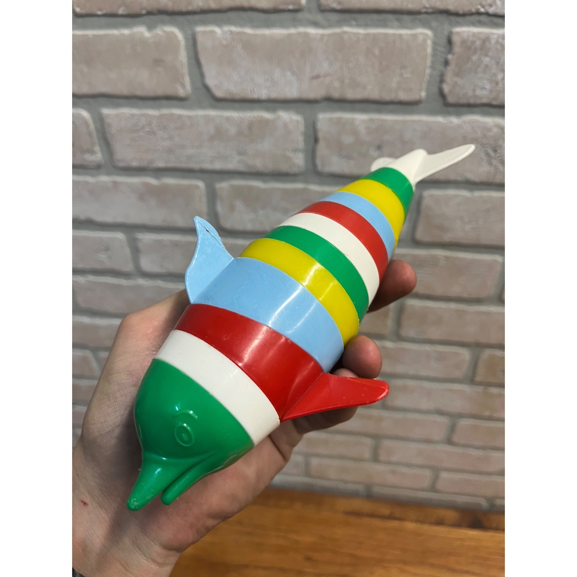 Vintage 1960s Child's Guidance Dolphin Puzzle Plastic Stacking Ring Toy + Cups