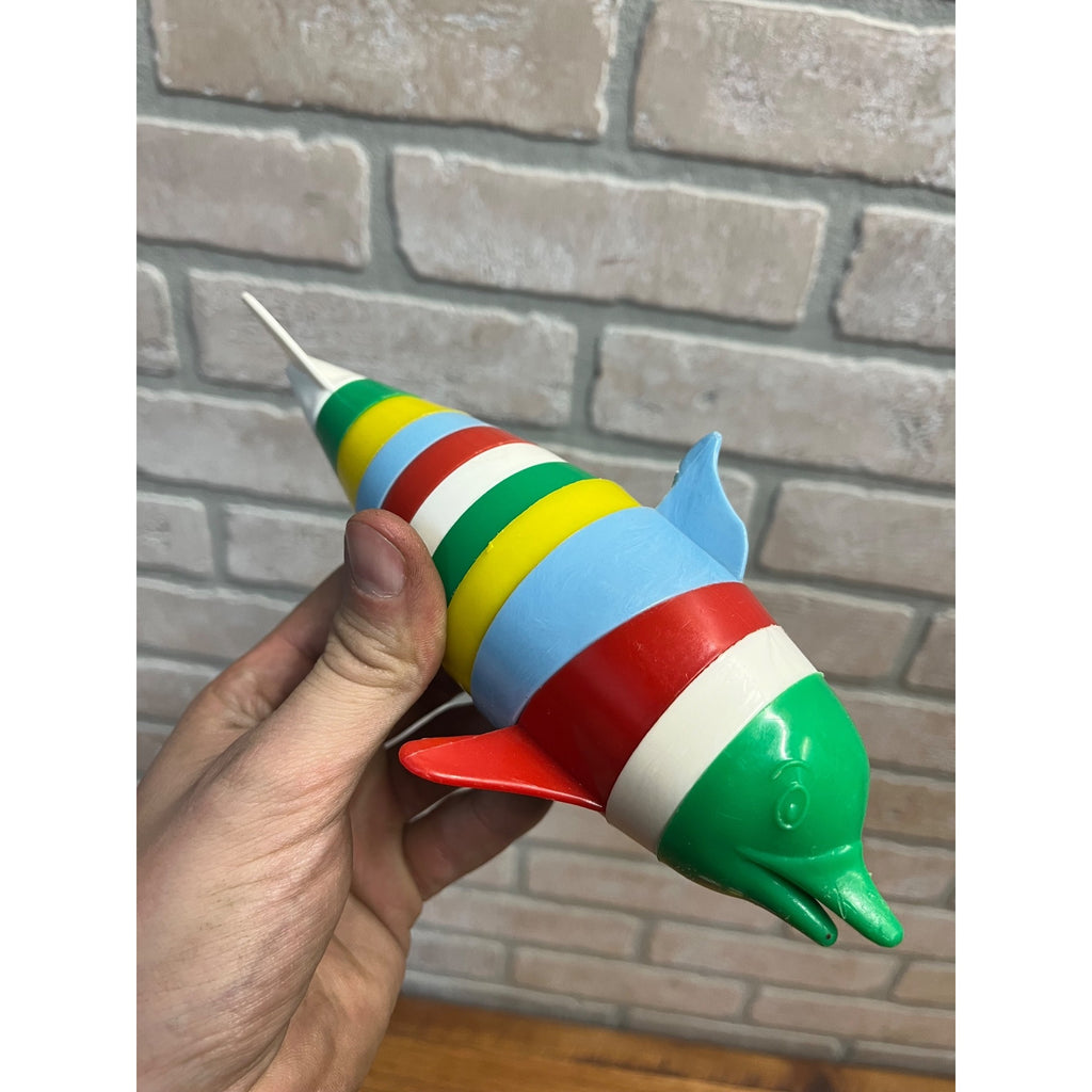 Vintage 1960s Child's Guidance Dolphin Puzzle Plastic Stacking Ring Toy + Cups