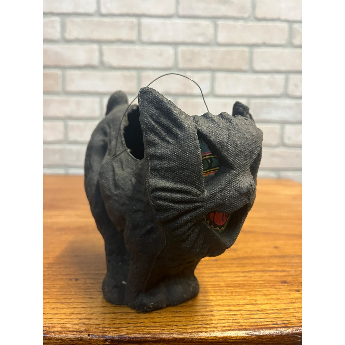 Antique Halloween Arched Black Cat Lantern Paper Mache Pulp FN Burt - Near Mint