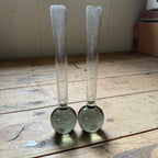 Vintage MCM Controlled Bubble Glass Gray Bud Vase Pair Black Holmegaard Danish
