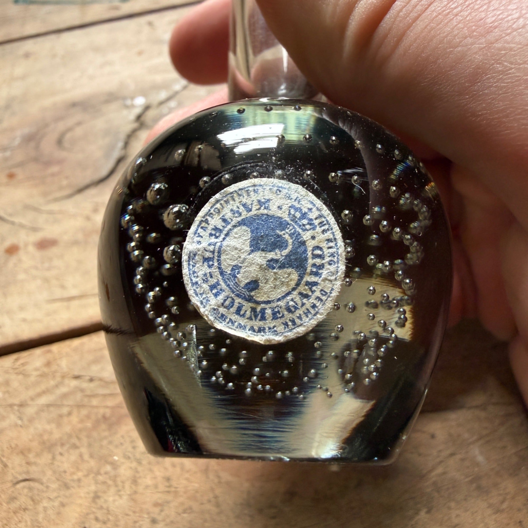 Vintage MCM Controlled Bubble Glass Gray Bud Vase Pair Black Holmegaard Danish