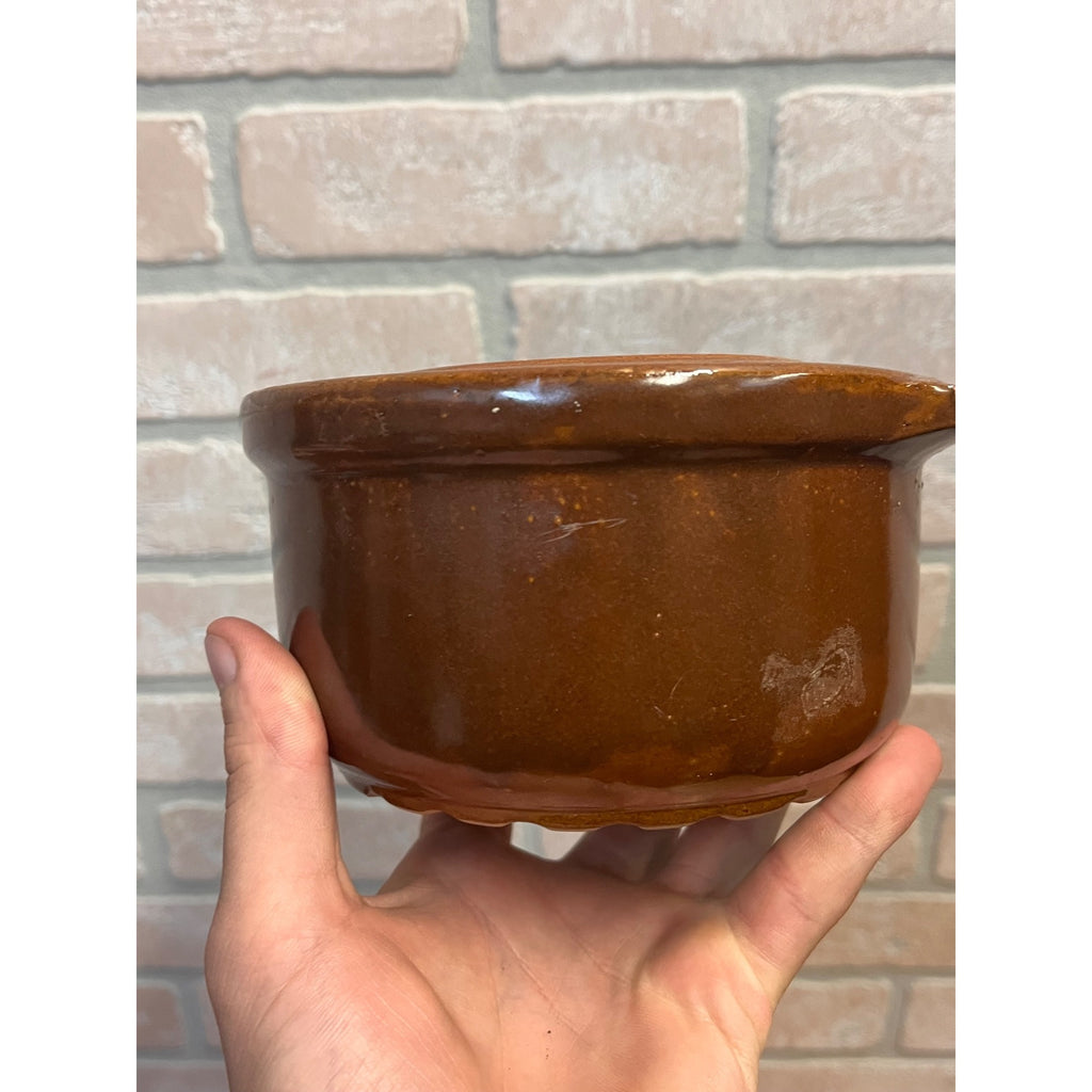 Vintage Mid Century Brown Glazed Stoneware Covered Casserole Bean Pot Dish