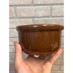 Vintage Mid Century Brown Glazed Stoneware Covered Casserole Bean Pot Dish