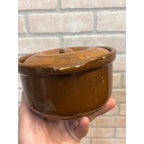 Vintage Mid Century Brown Glazed Stoneware Covered Casserole Bean Pot Dish