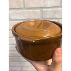 Vintage Mid Century Brown Glazed Stoneware Covered Casserole Bean Pot Dish
