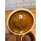 Vintage Mid Century Brown Glazed Stoneware Covered Casserole Bean Pot Dish