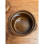 Vintage Mid Century Brown Glazed Stoneware Covered Casserole Bean Pot Dish