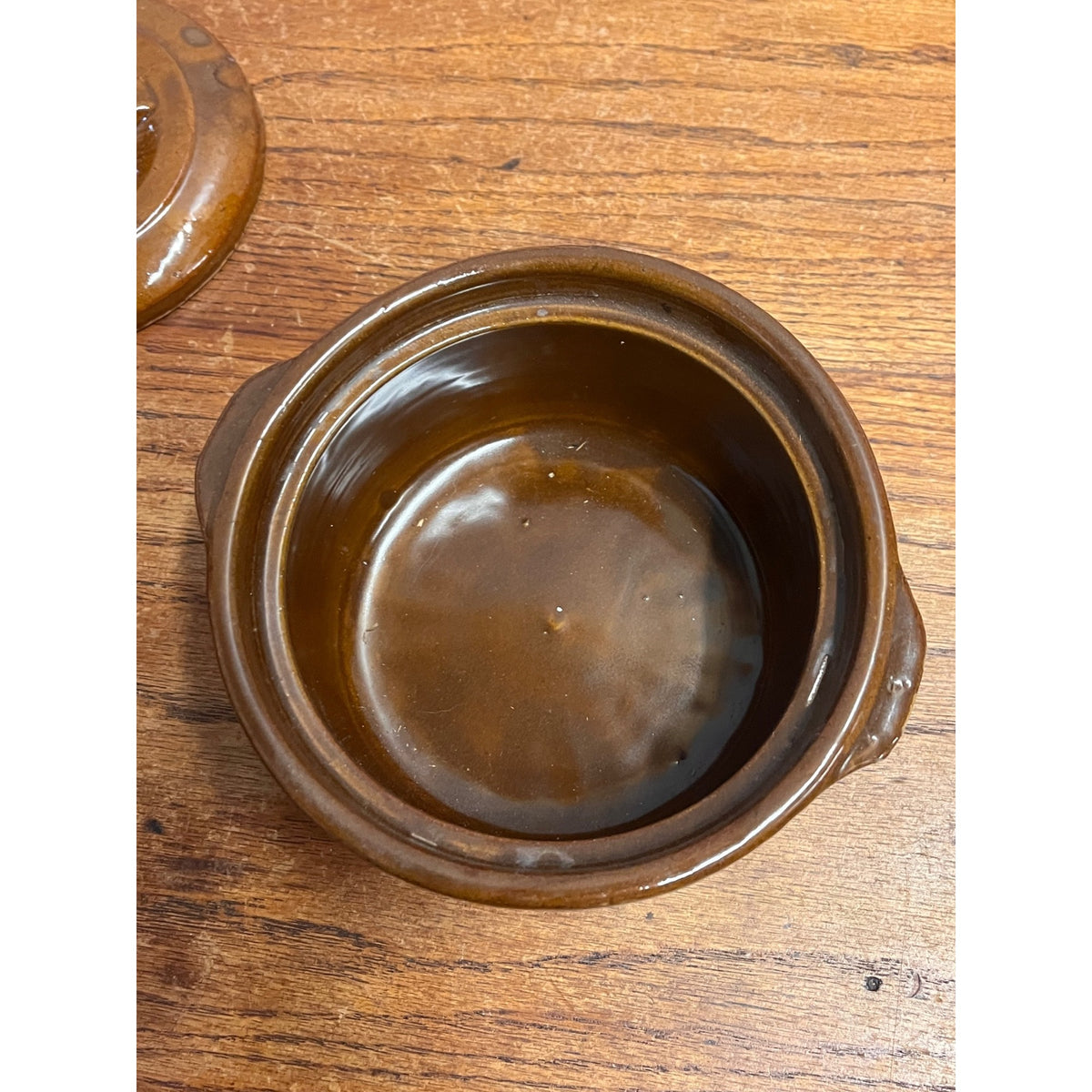 Vintage Mid Century Brown Glazed Stoneware Covered Casserole Bean Pot Dish