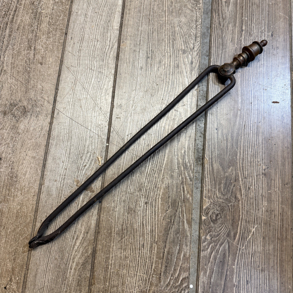 Antique Cast Iron & Brass Fire Tongs Coal Log Fireside Fireplace 21"