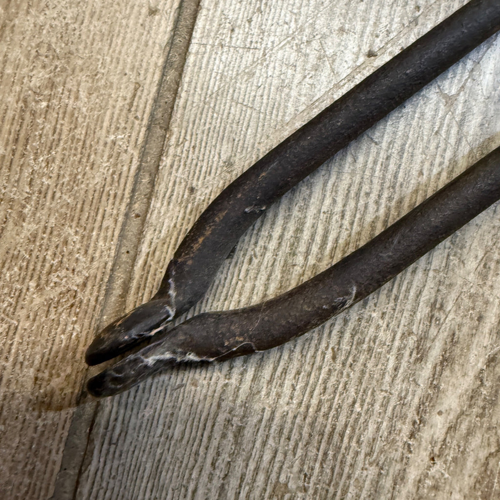 Antique Cast Iron & Brass Fire Tongs Coal Log Fireside Fireplace 21"