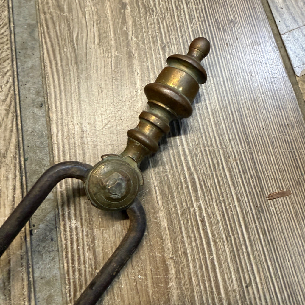 Antique Cast Iron & Brass Fire Tongs Coal Log Fireside Fireplace 21"
