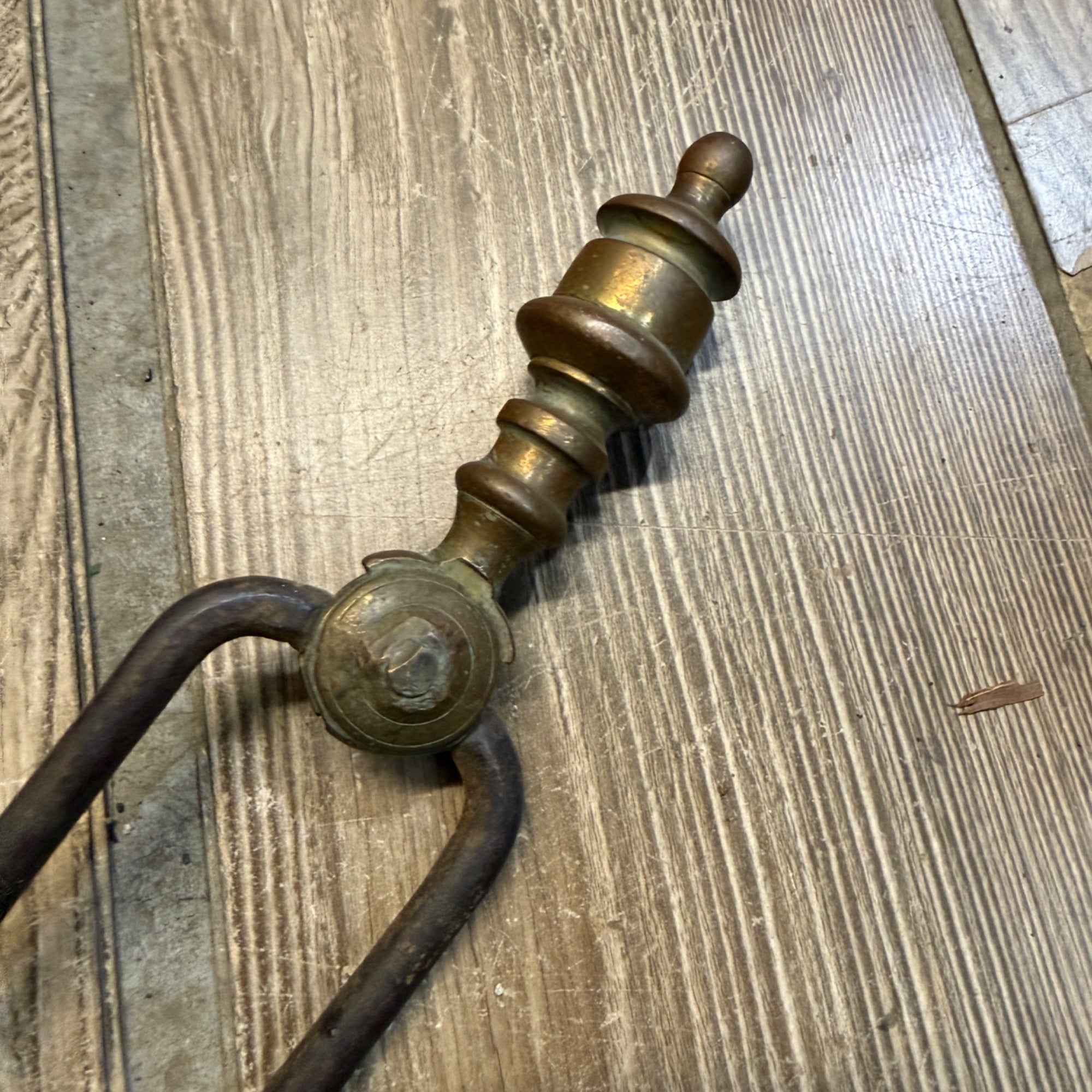 Antique Cast Iron & Brass Fire Tongs Coal Log Fireside Fireplace 21"